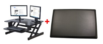 Rocelco 32"W Adjustable Desk Riser with Energizing Anti-Fatique Mat (R ADRB-MAFM)