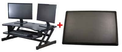 Rocelco 37"W Deluxe Adjustable Desk Riser with Energizing Anti-Fatique Mat (R DADRB-MAFM)
