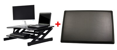 Rocelco 32" Ergonomic Adjustable Desk Riser with Energizing Anti-Fatique Mat (R EADRB-MAFM)