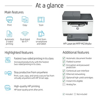 HP LaserJet MFP M234sdw Printer Wireless Black/White All-in-One Laser  Printing (6GX01F#BGJ)