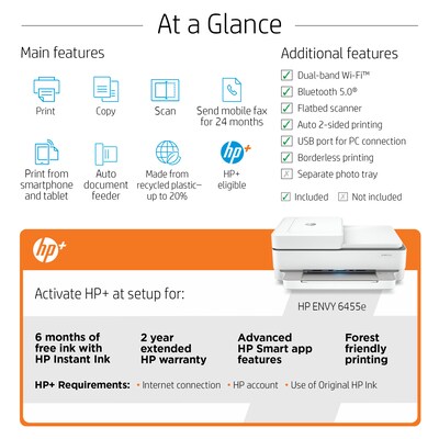 HP ENVY 6455e Wireless Color All-in-One Printer Includes 6 months of FREE Ink with HP+ (223R1A)