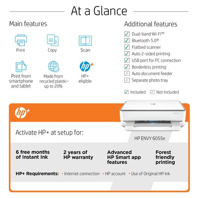 HP ENVY 6055e Wireless Color All-in-One Printer Includes 6 months of FREE Ink with HP+ (223N1A)