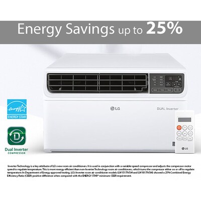 LG DUAL Inverter 14000 BTU Window Air Conditioner with Remote Control, White (LW1517IVSM)