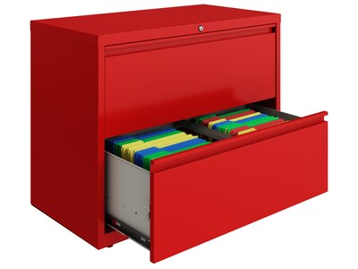 Hirsh HL10000 Series 2-Drawer Lateral File Cabinet, Locking, Letter/Legal, Lava Red, 36" (24249)