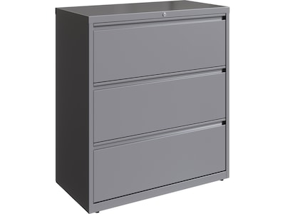 Hirsh HL10000 Series 3-Drawer Lateral File Cabinet, Locking, Letter/Legal, Arctic Silver, 36 (23745