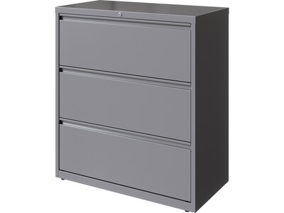 Hirsh HL10000 Series 3-Drawer Lateral File Cabinet, Locking, Letter/Legal, Arctic Silver, 36" (23745)
