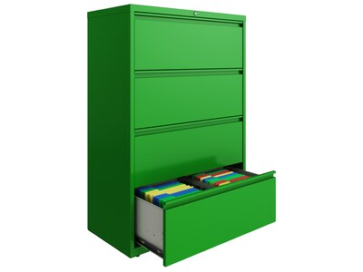 Hirsh HL10000 Series 4-Drawer Lateral File Cabinet, Locking, Letter/Legal, Screaming Green, 36" (24256)