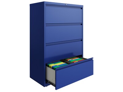 Hirsh HL10000 Series 4-Drawer Lateral File Cabinet, Locking, Letter/Legal, Classic Blue, 36" (24257)