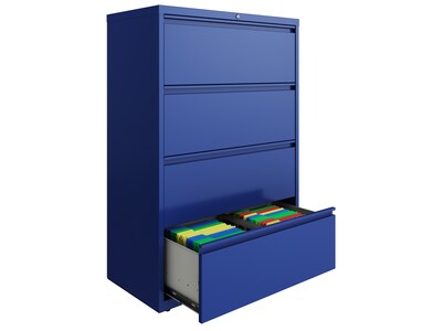 Hirsh HL10000 Series 4-Drawer Lateral File Cabinet, Locking, Letter/Legal, Classic Blue, 36" (24257)