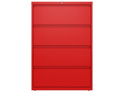 Hirsh HL10000 Series 4-Drawer Lateral File Cabinet, Locking, Letter/Legal, Lava Red, 36" (24255)