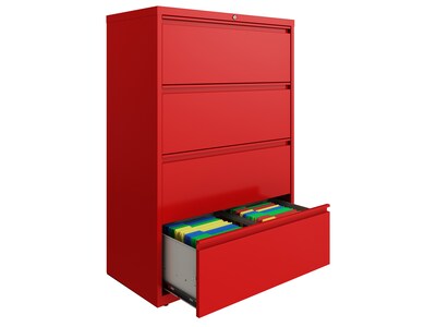 Hirsh HL10000 Series 4-Drawer Lateral File Cabinet, Locking, Letter/Legal, Lava Red, 36" (24255)