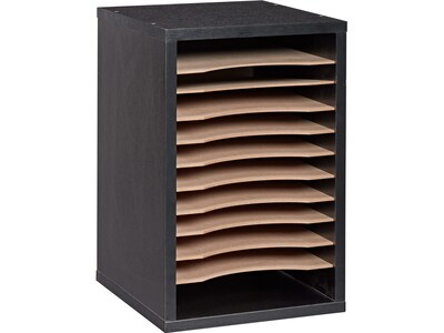 AdirOffice 11-Compartment Wooden Vertical Literature Organizer Desktop File Sorter, Black (500-11-BL