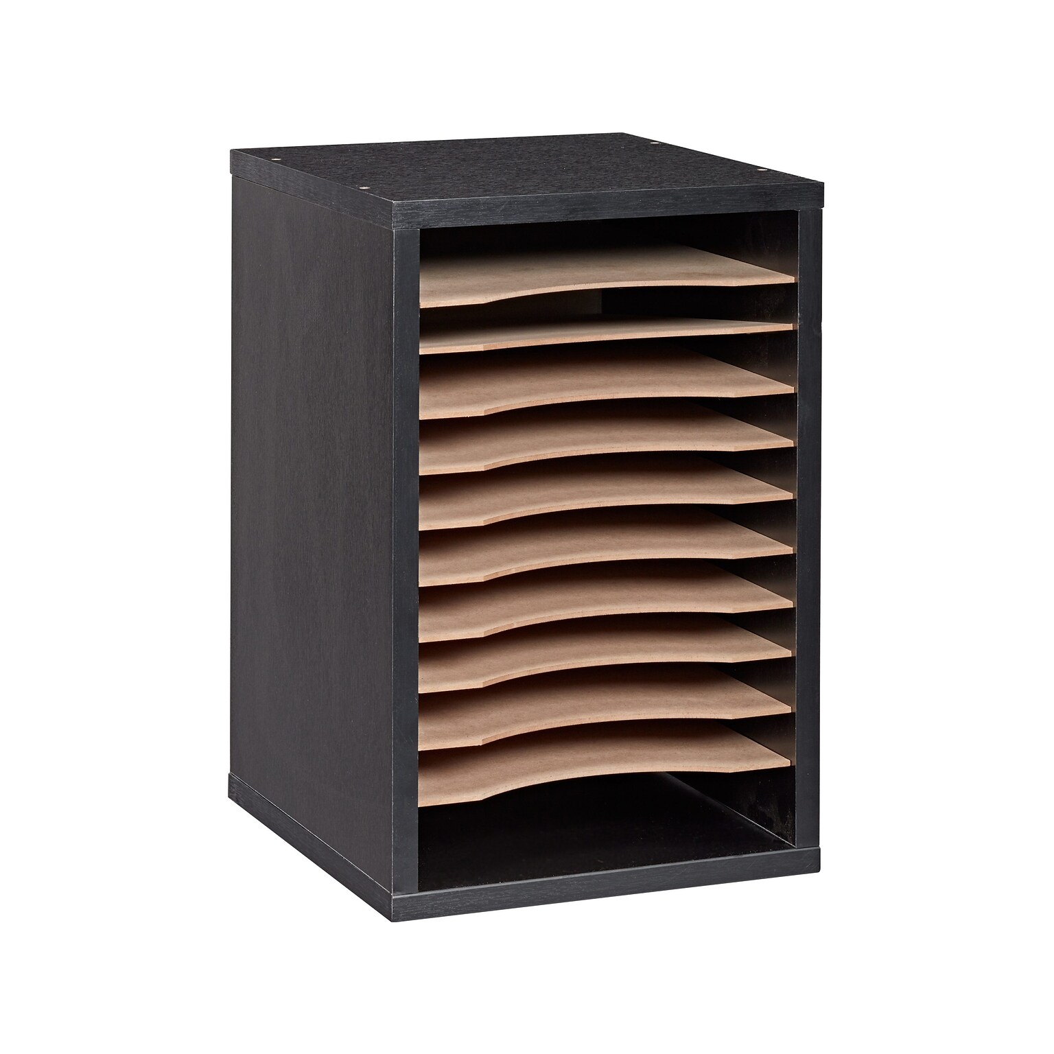AdirOffice 11-Compartment Wooden Vertical Literature Organizer Desktop File Sorter, Black (500-11-BLK)