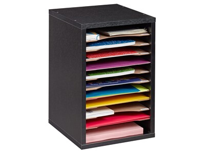 AdirOffice 11-Compartment Wooden Vertical Literature Organizer Desktop File Sorter, Black (500-11-BLK)