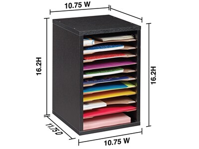 AdirOffice 11-Compartment Wooden Vertical Literature Organizer Desktop File Sorter, Black (500-11-BLK)