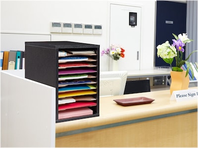 AdirOffice 11-Compartment Wooden Vertical Literature Organizer Desktop File Sorter, Black (500-11-BLK)