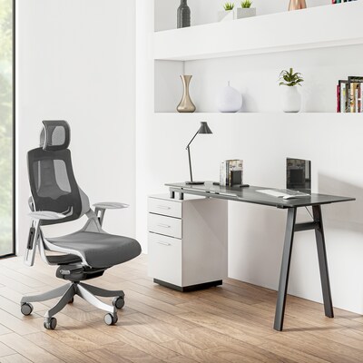 Techni Mobili 59" Glass Computer Desk, Black/White (RTA-3377D-WHT)