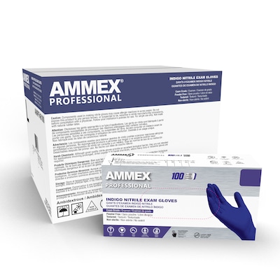 Ammex Professional Series Powder Free Nitrile Exam Gloves, Latex Free, XL, Indigo, 100/Box, 10/Carto