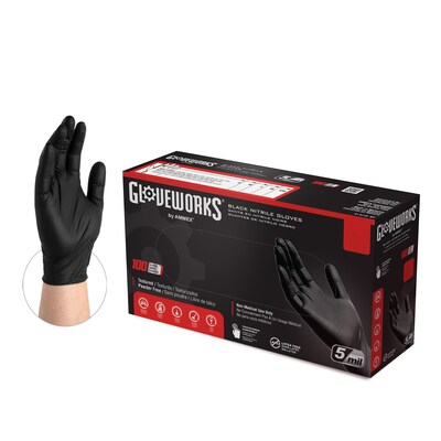 GloveWorks GPNB Nitrile Industrial Grade Gloves, Large, Black, 100/Box (GPNB46100)