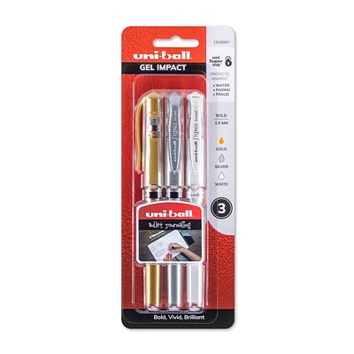 uni-ball 207 Impact Pens, Bold Point, Assorted Ink, 3/Pack (1919997)