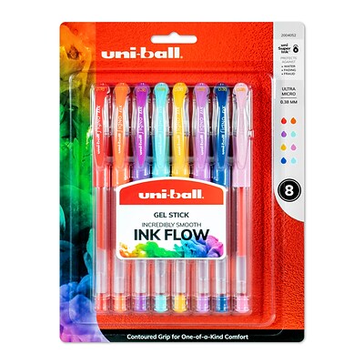 uni-ball Signo DX Gel Pens, Ultra Micro (.38mm), Assorted Ink, 8/Pack (2004052)