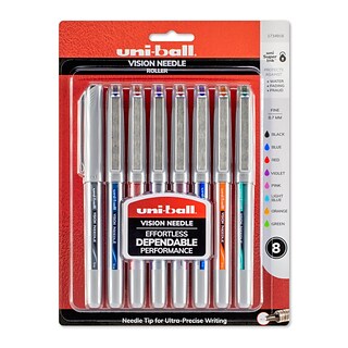 uni-ball VISION NEEDLE Rollerball Pens, Fine Point, Assorted Ink, 8/Pack (1734916)