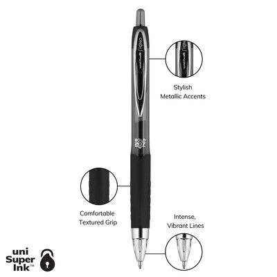 uniball 207 Retractable Gel Pens, Bold Point, 1.0mm, Black Ink, 12/Pack (1790895)