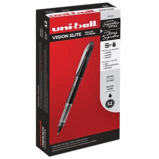 uni-ball VISION ELITE Rollerball Pens, Micro Point, Black Ink, 12/Pack (69000)