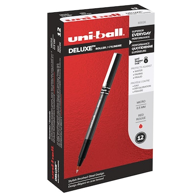 uni-ball DELUXE Rollerball Pens, Micro Point, Red Ink, Dozen (60026)