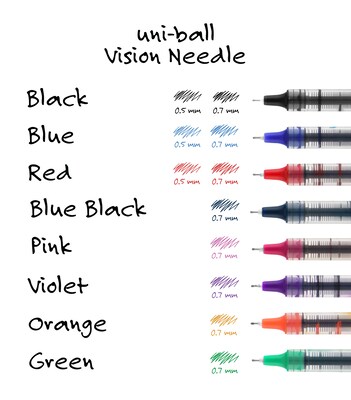 uni-ball Vision Needle Rollerball Pens, Micro Point, Blue Ink, 12/Pack (1734919)