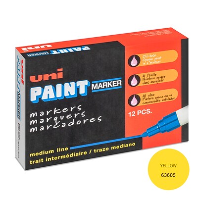 Uni PAINT Oil-Based Markers, Bullet Tip, Yellow, 12/Pack (63605DZ)