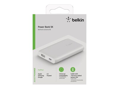Belkin BOOST CHARGE USB Power Bank for Most Smartphones, 5000mAh, White (BPB004BTWT)