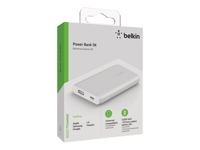 Belkin BOOST CHARGE USB Power Bank for Most Smartphones, 5000mAh, White (BPB004BTWT)
