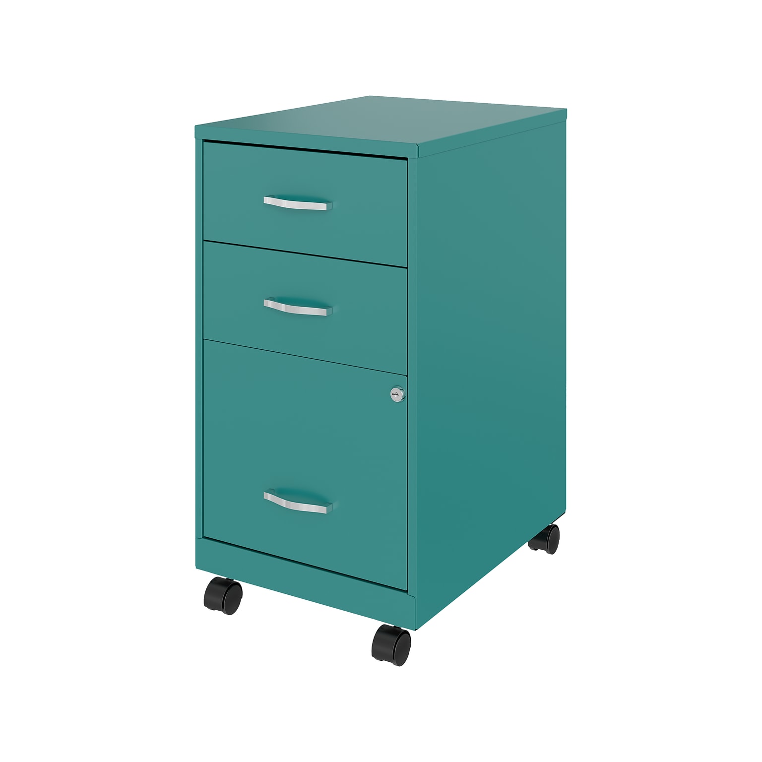 Space Solutions 3-Drawer Mobile Vertical File Cabinet, Letter Size, Lockable, 26.7H x 14.25W x 18D, Teal (24431)