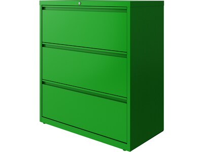 Hirsh HL10000 Series 3-Drawer Lateral File Cabinet, Locking, Letter/Legal, Screaming Green, 36" (24253)