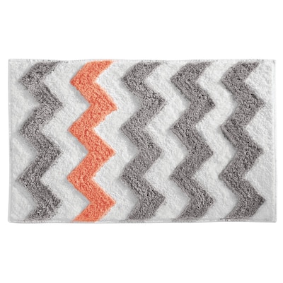 InterDesign Chevron Rug 34L x 21W Microfiber Light Gray/Coral (19054)