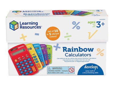 Learning Resources Rainbow 8-Digit Calculators, Assorted Colors, 10/Pack (LER0014)