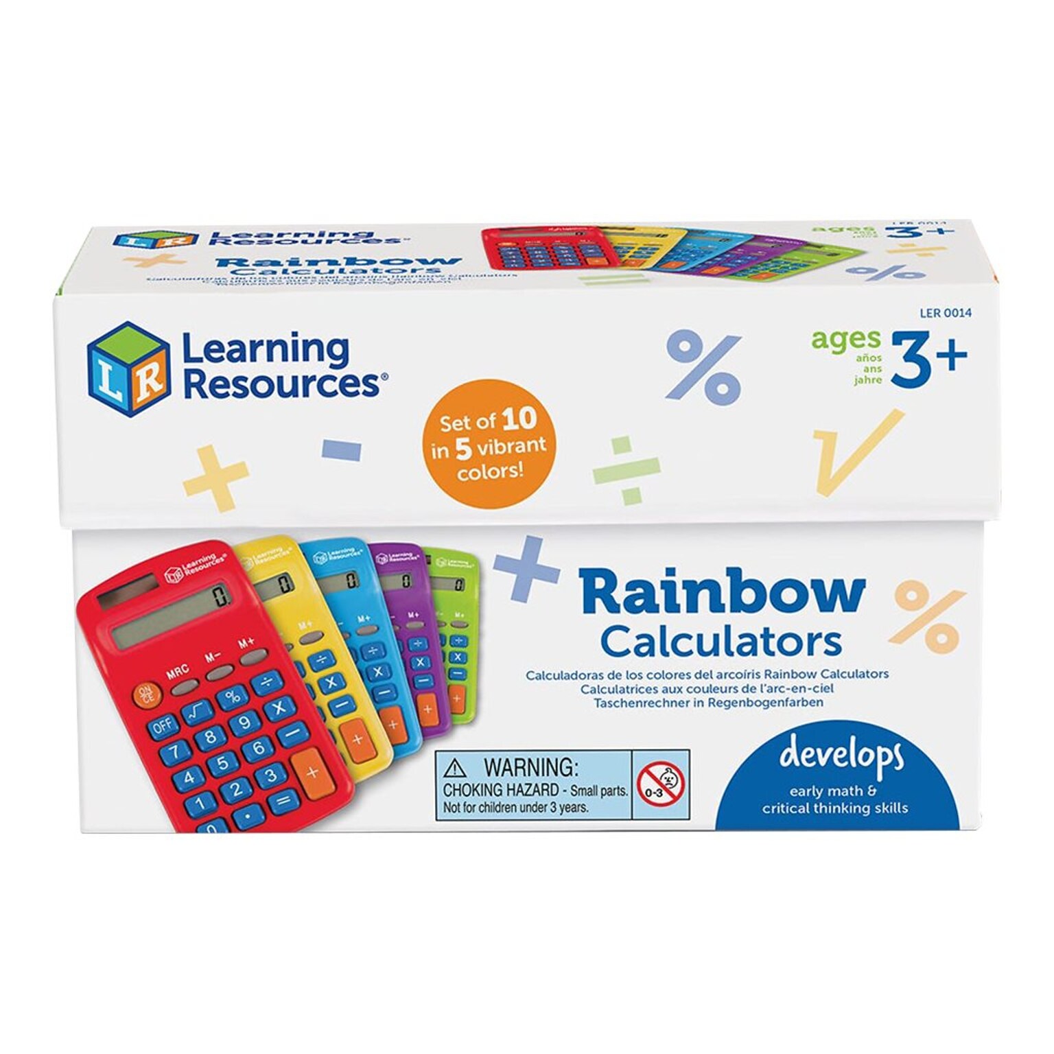 Learning Resources Rainbow 8-Digit Calculators, Assorted Colors, 10/Pack (LER0014)