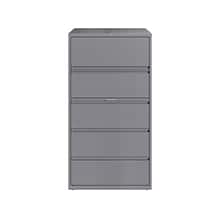 Hirsh HL10000 Series 5-Drawer Lateral File Cabinet, Locking, Letter/Legal, Arctic Silver, 36 (23747