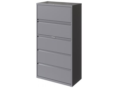 Hirsh HL10000 Series 5-Drawer Lateral File Cabinet, Locking, Letter/Legal, Arctic Silver, 36" (23747)