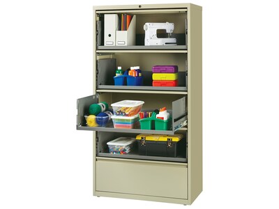 Hirsh HL10000 Series 5-Drawer Lateral File Cabinet, Locking, Letter/Legal, Putty, 36" (17901)