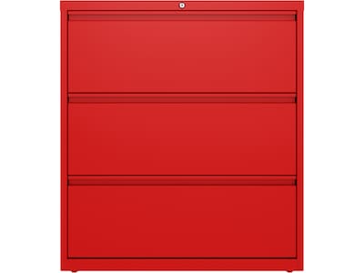Hirsh HL10000 Series 3-Drawer Lateral File Cabinet, Locking, Letter/Legal, Lava Red, 36 (24252)