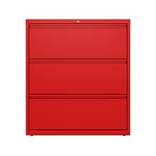 Hirsh HL10000 Series 3-Drawer Lateral File Cabinet, Locking, Letter/Legal, Lava Red, 36 (24252)