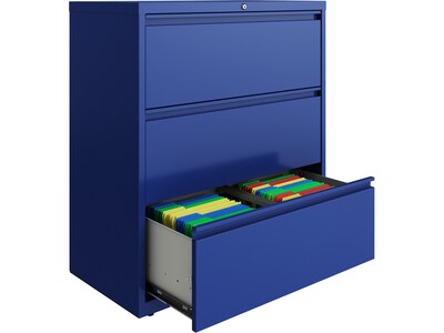 Hirsh HL10000 Series 3-Drawer Lateral File Cabinet, Locking, Letter/Legal, Classic Blue, 36" (24254)