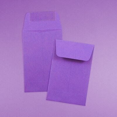 JAM Paper® #1 Coin Business Colored Envelopes, 2.25 x 3.5, Violet Purple Recycled, 100/Pack (353027837F)