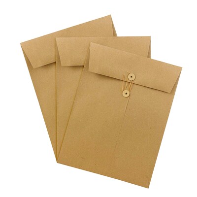 JAM Paper® 9 x 12 Open End Catalog Envelopes with Button and String Closure, Brown Kraft Paper Bag, 25/Pack (312611142)