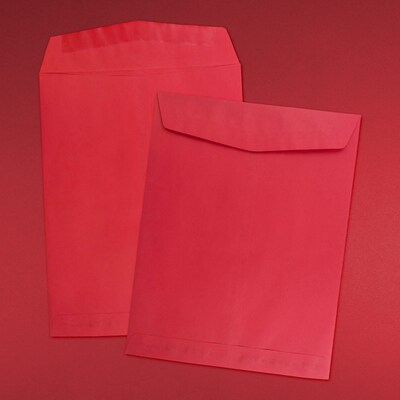 JAM Paper 10 x 13 Open End Catalog Colored Envelopes, Red Recycled, 100/Pack (V0128192)