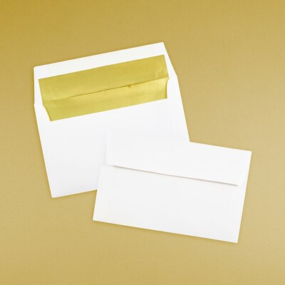 JAM Paper A9 Foil Lined Invitation Envelopes, 5.75 x 8.75, White with Gold Foil, 25/Pack (11572)