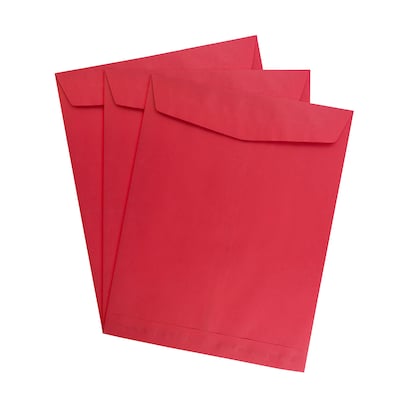 JAM Paper 10 x 13 Open End Catalog Colored Envelopes, Red Recycled, 50/Pack (v0128192i)