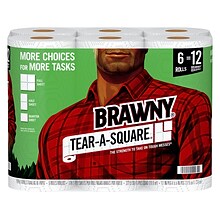 Brawny Tear-A-Square Paper Towels, 2-ply, 128 Sheets/Roll, 6 Rolls/Pack (441745)